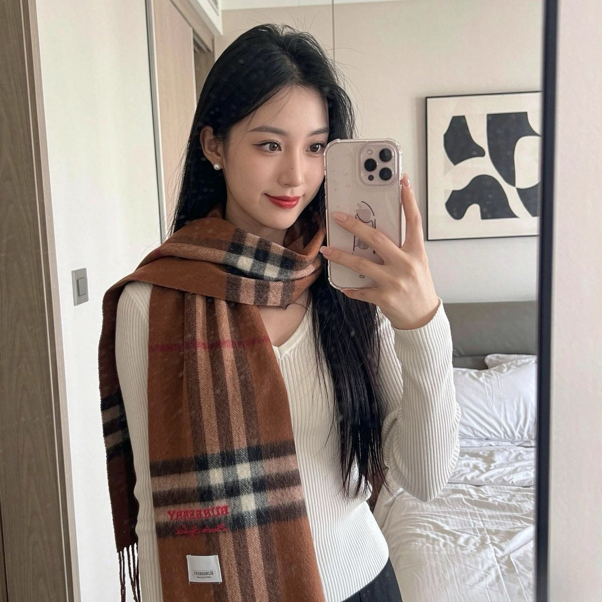 Burberry Fringed Plaid Scarf — model