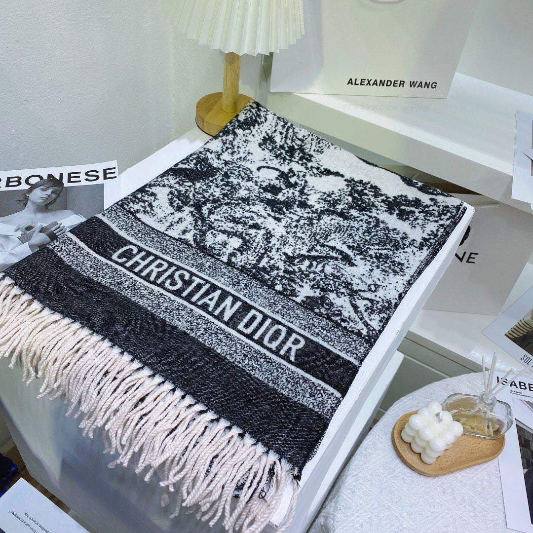 Dior Toile Print Fringed Scarf — front