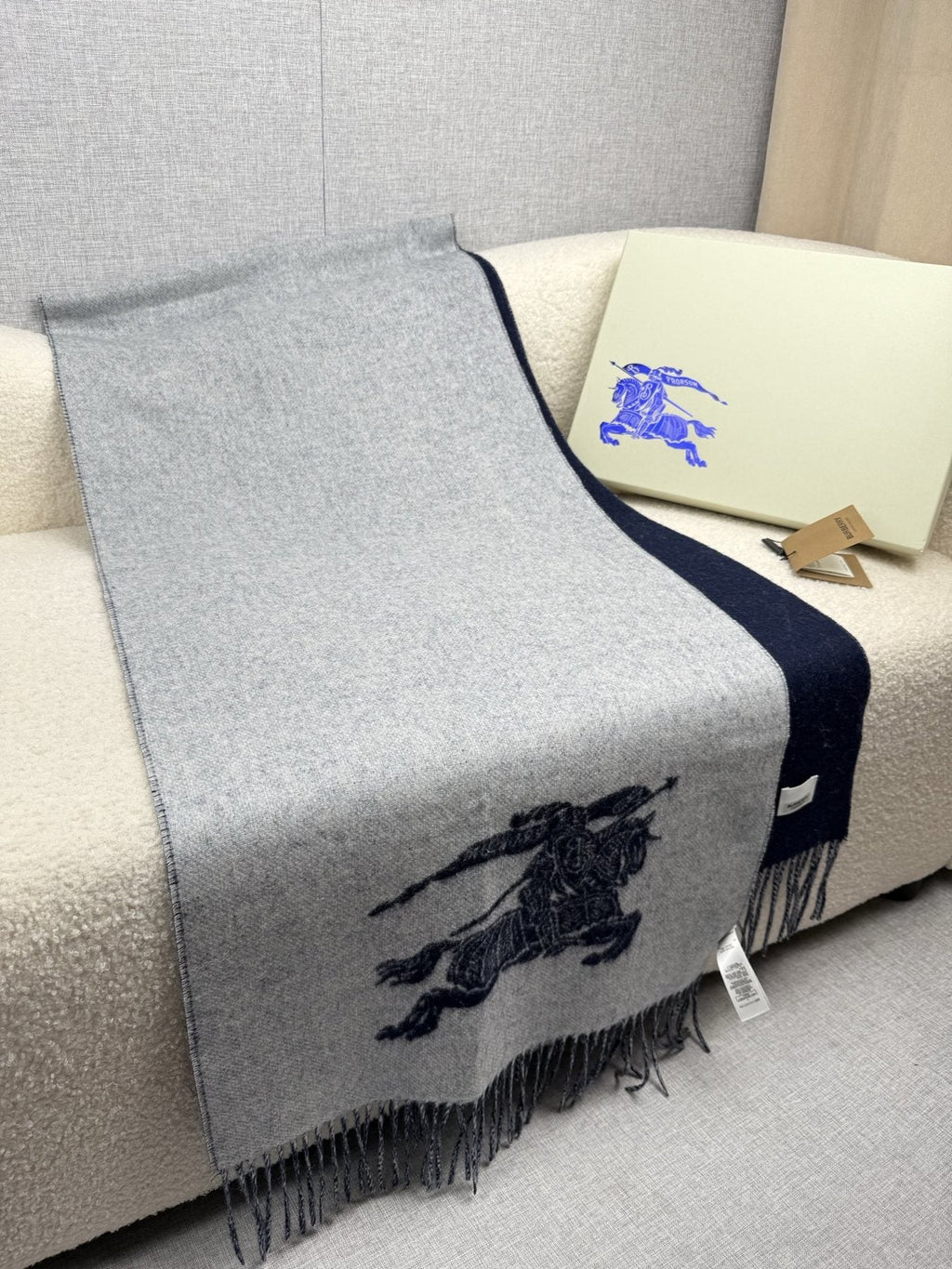 Burberry Reversible Fringed Equestrian Scarf — front