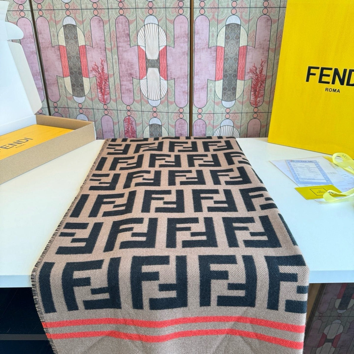 Fendi Fringed Geometric Shawl — front